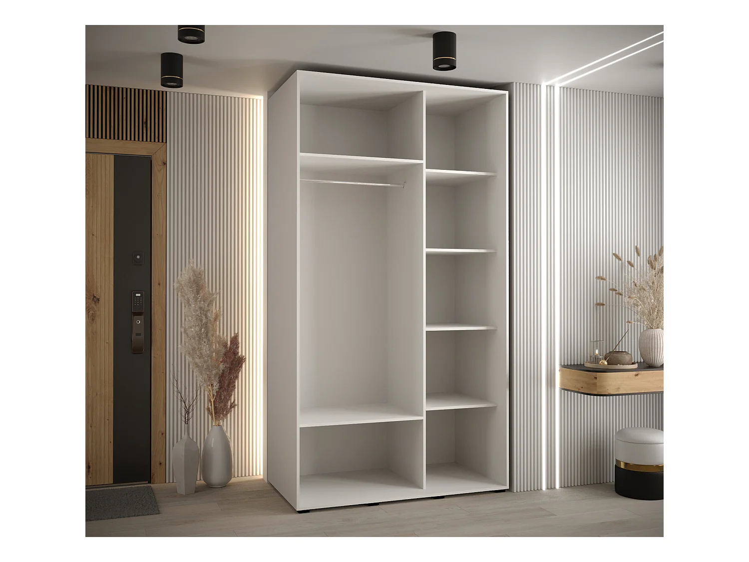 ARMADIO DAVOS 1 AD ANTE SCORREVOLI 235,2/140/60 2 porte (Bianco/Nero/Nero)