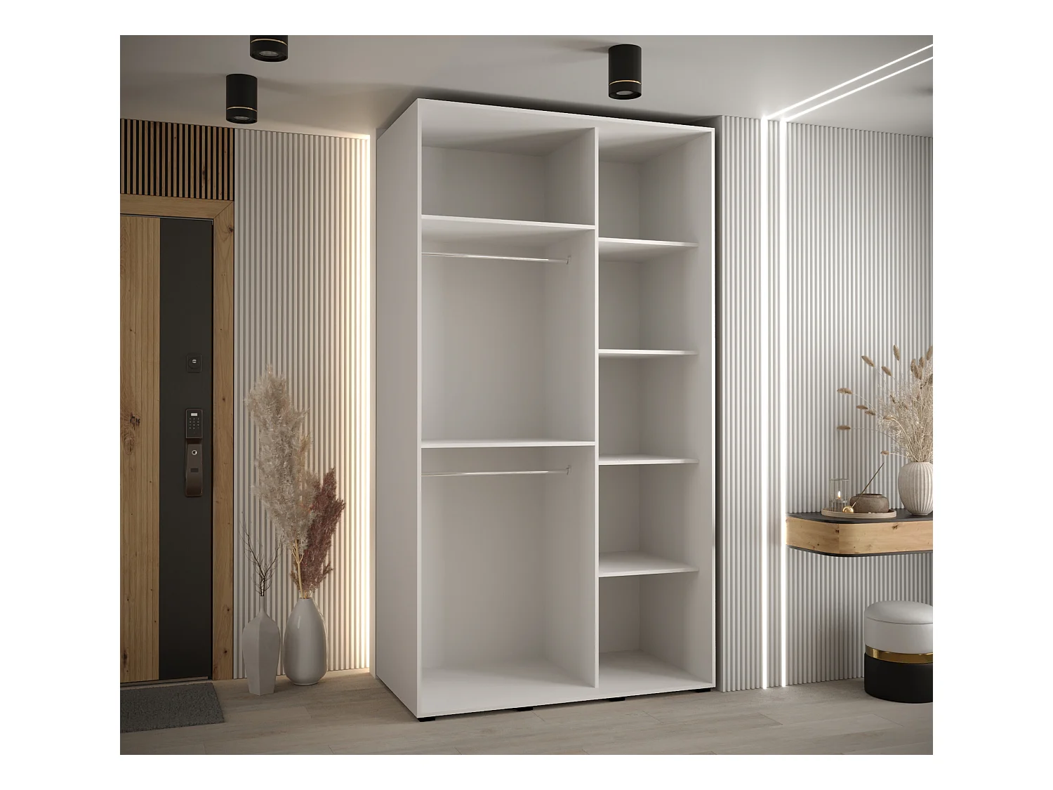 ARMADIO DAVOS 1 AD ANTE SCORREVOLI 235,2/140/60 2 porte (Bianco/Nero/Nero)