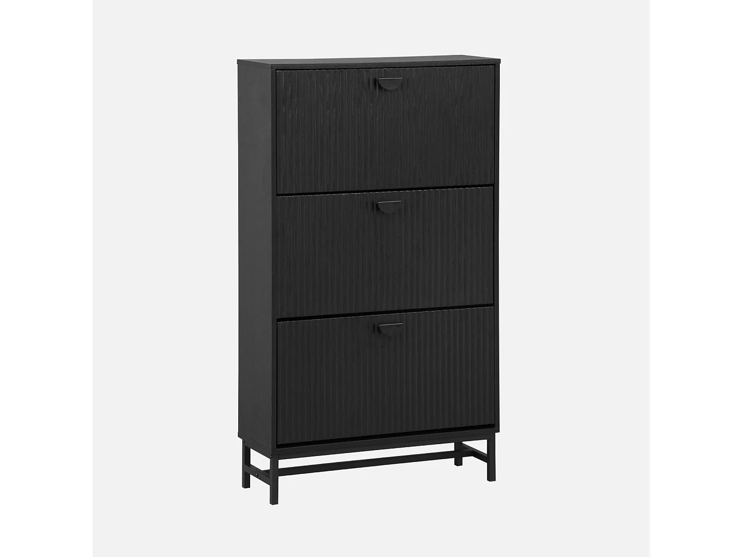 Mueble zapatero con 3 puertas acanaladas negro