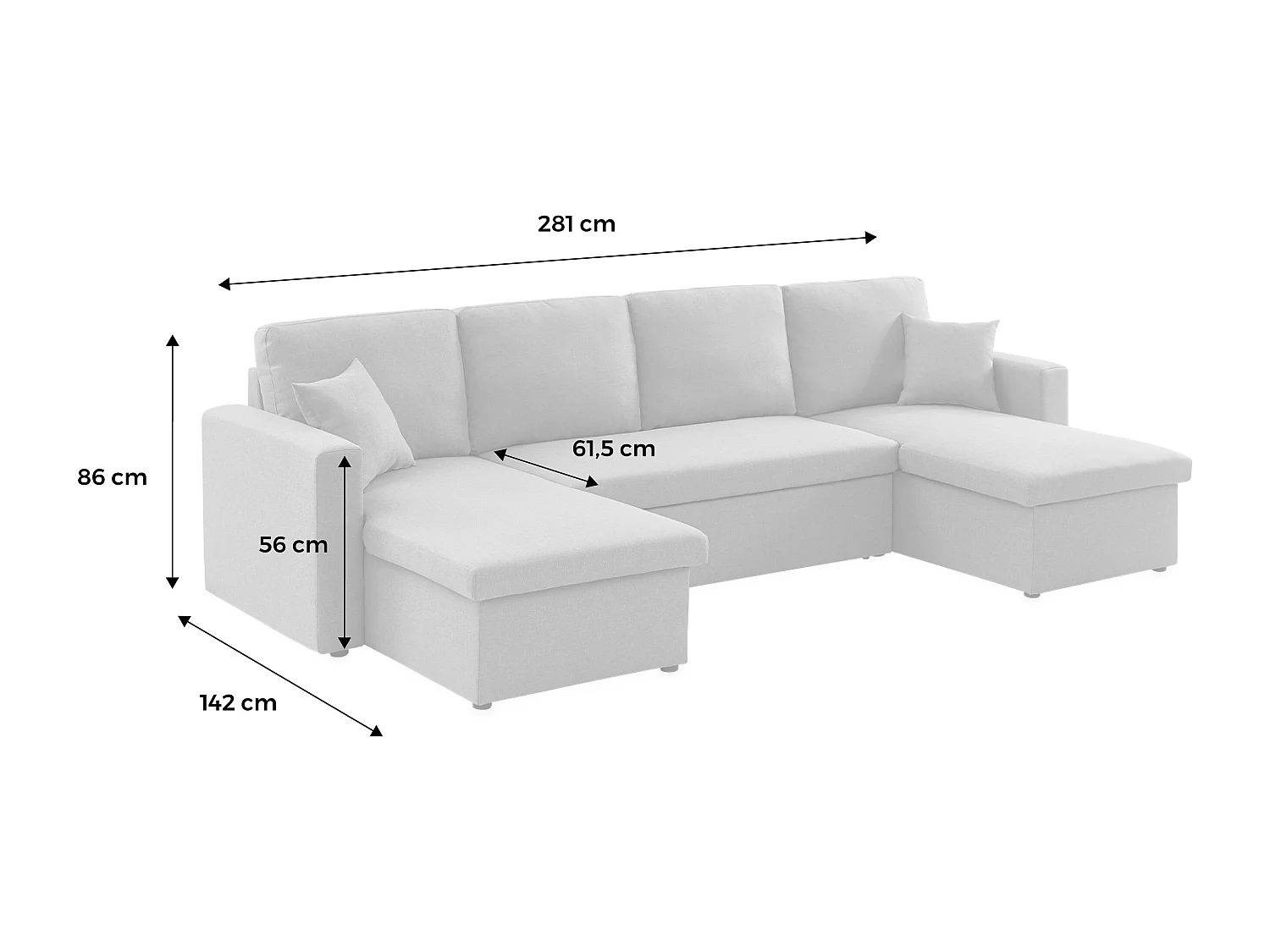 Canapé panoramique convertible en tissu gris foncé. 4 places. coffre rangement. lit modulable