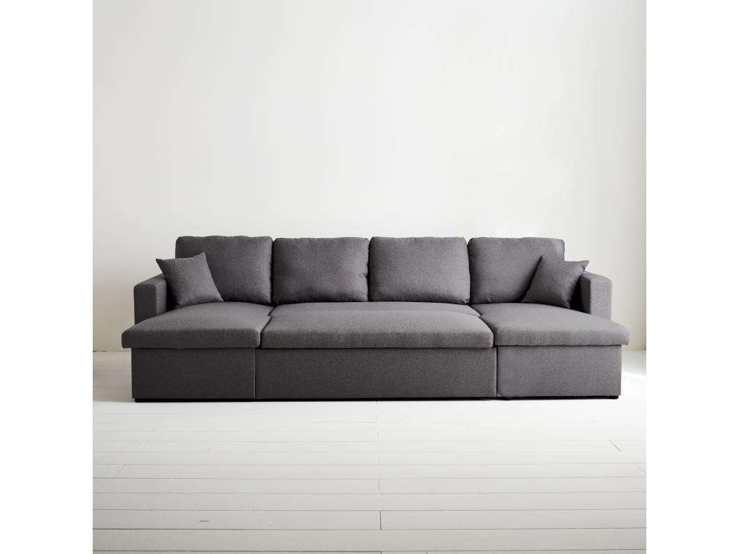 Divano letto panoramico a 4 posti in tessuto, grigio scuro