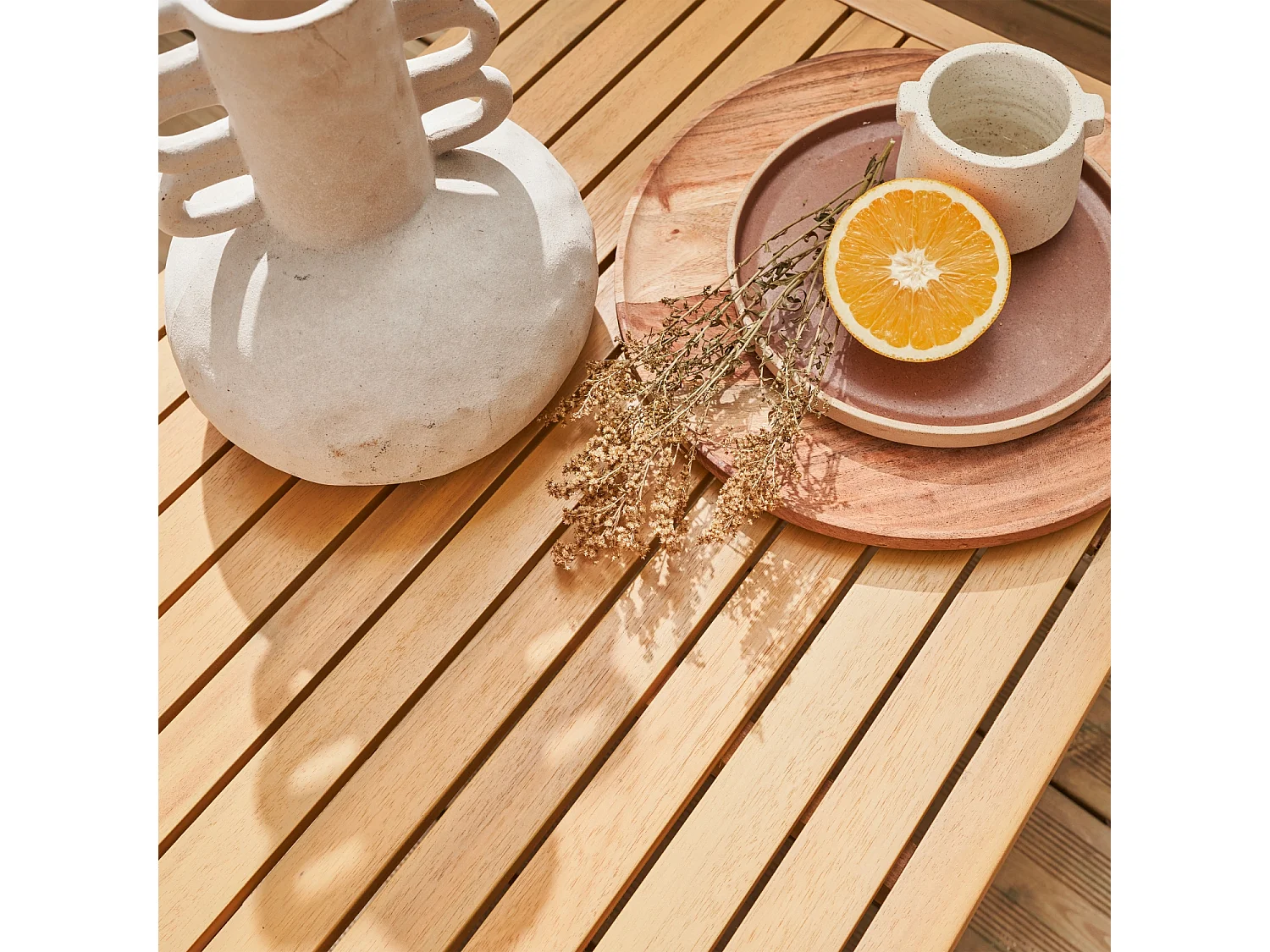 Salotto da giardino in legno e corda a 4 posti, beige