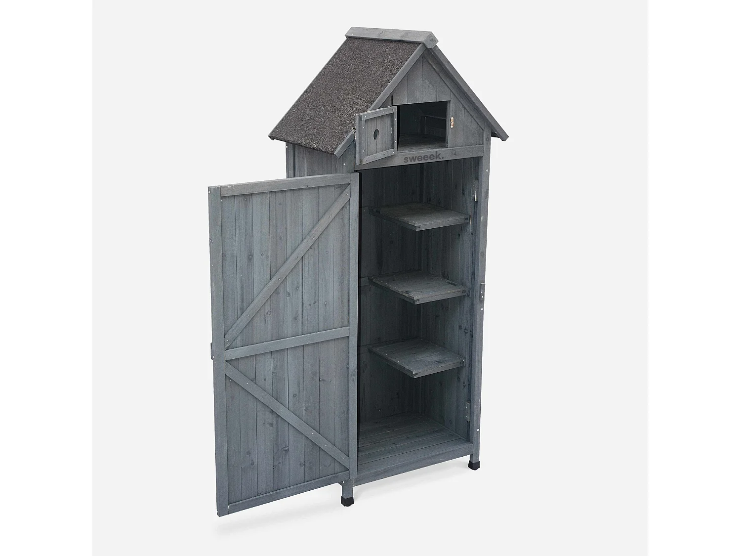 Armoire de jardin en bois. Mimosa anthracite. 77 x 54.5 x 179 cm cm. abri de jardin en bois. armoire de rangement. range outils
