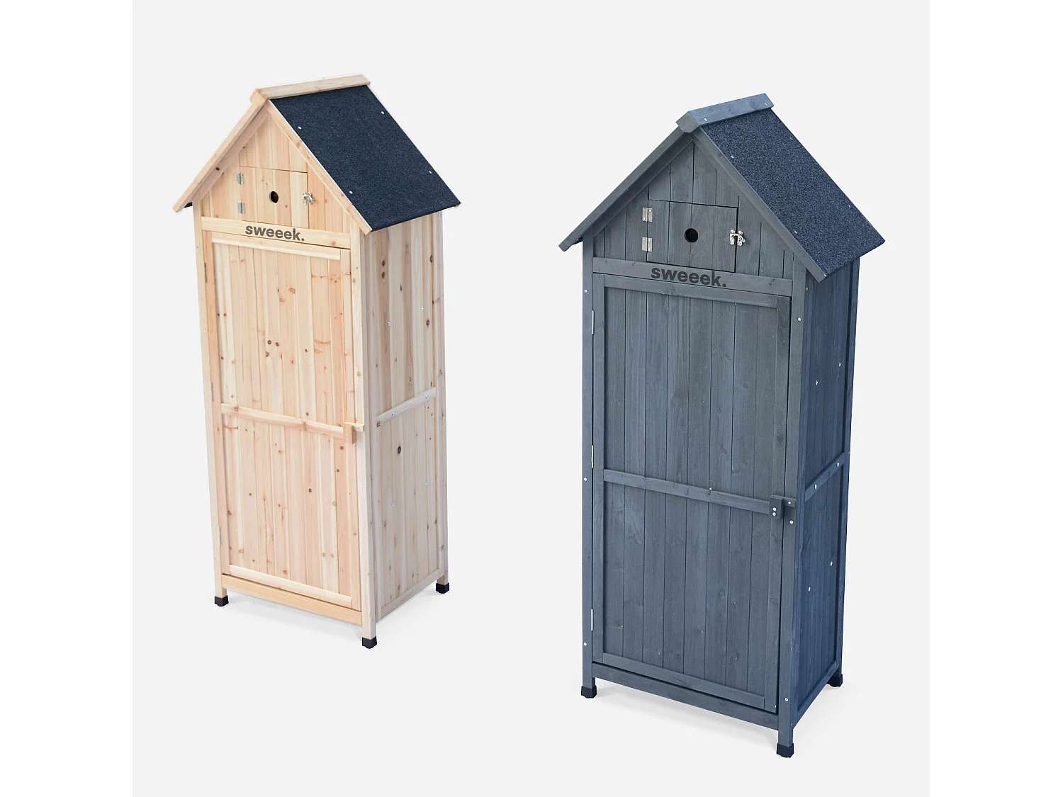 Armoire de jardin en bois. Mimosa anthracite. 77 x 54.5 x 179 cm cm. abri de jardin en bois. armoire de rangement. range outils