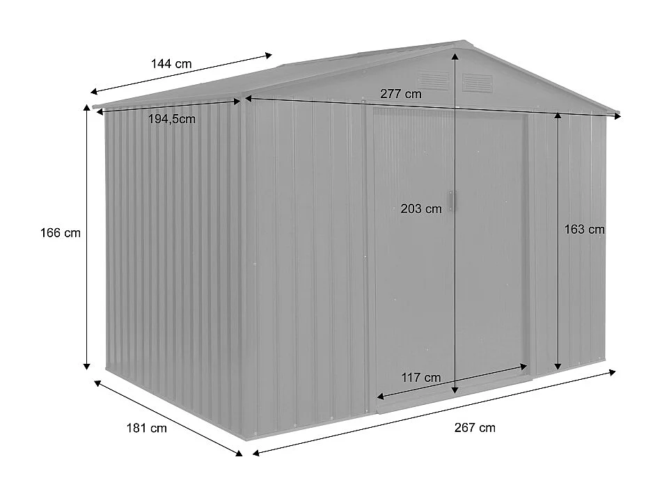 Casetta da giardino in metallo con kit di ancoraggio, 5.9m², antracite