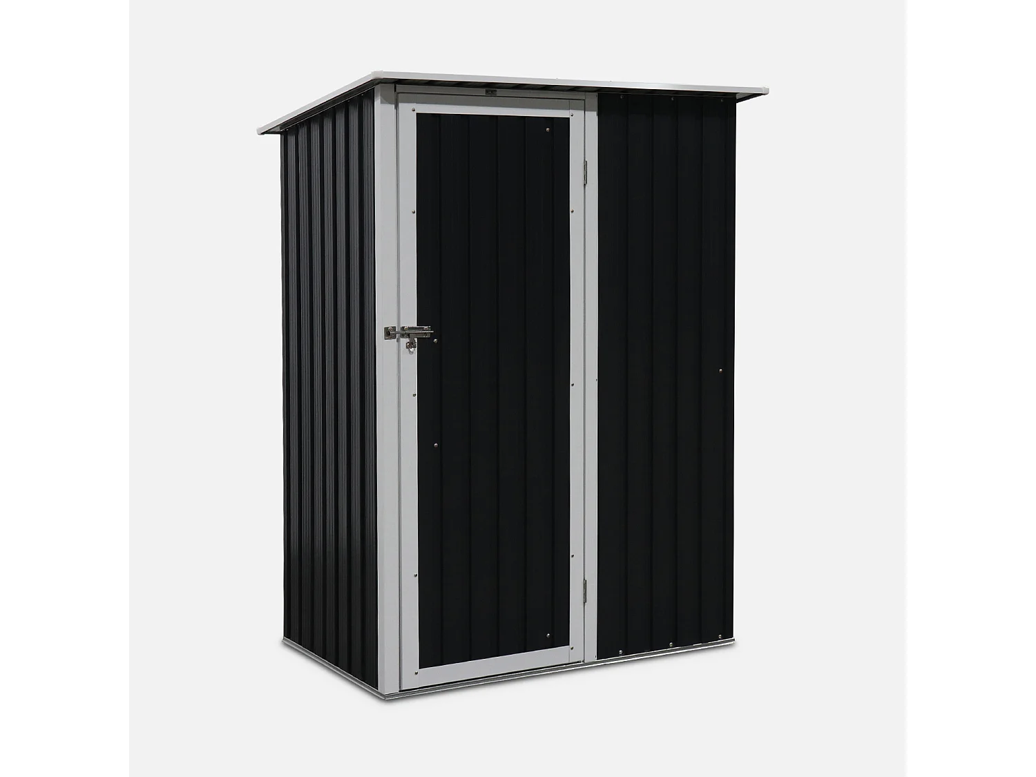 Abri de jardin en métal - LYS 1.36m² gris anthracite et blanc - Cabane à outils avec porte simple à loquet. kit de fixation sol inclus. remise