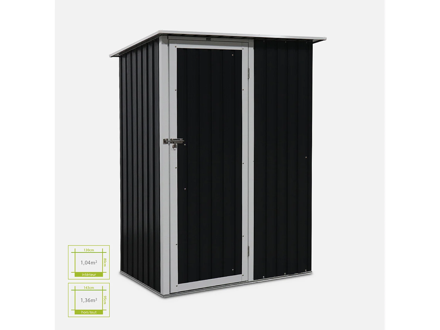 Abri de jardin en métal - LYS 1.36m² gris anthracite et blanc - Cabane à outils avec porte simple à loquet. kit de fixation sol inclus. remise