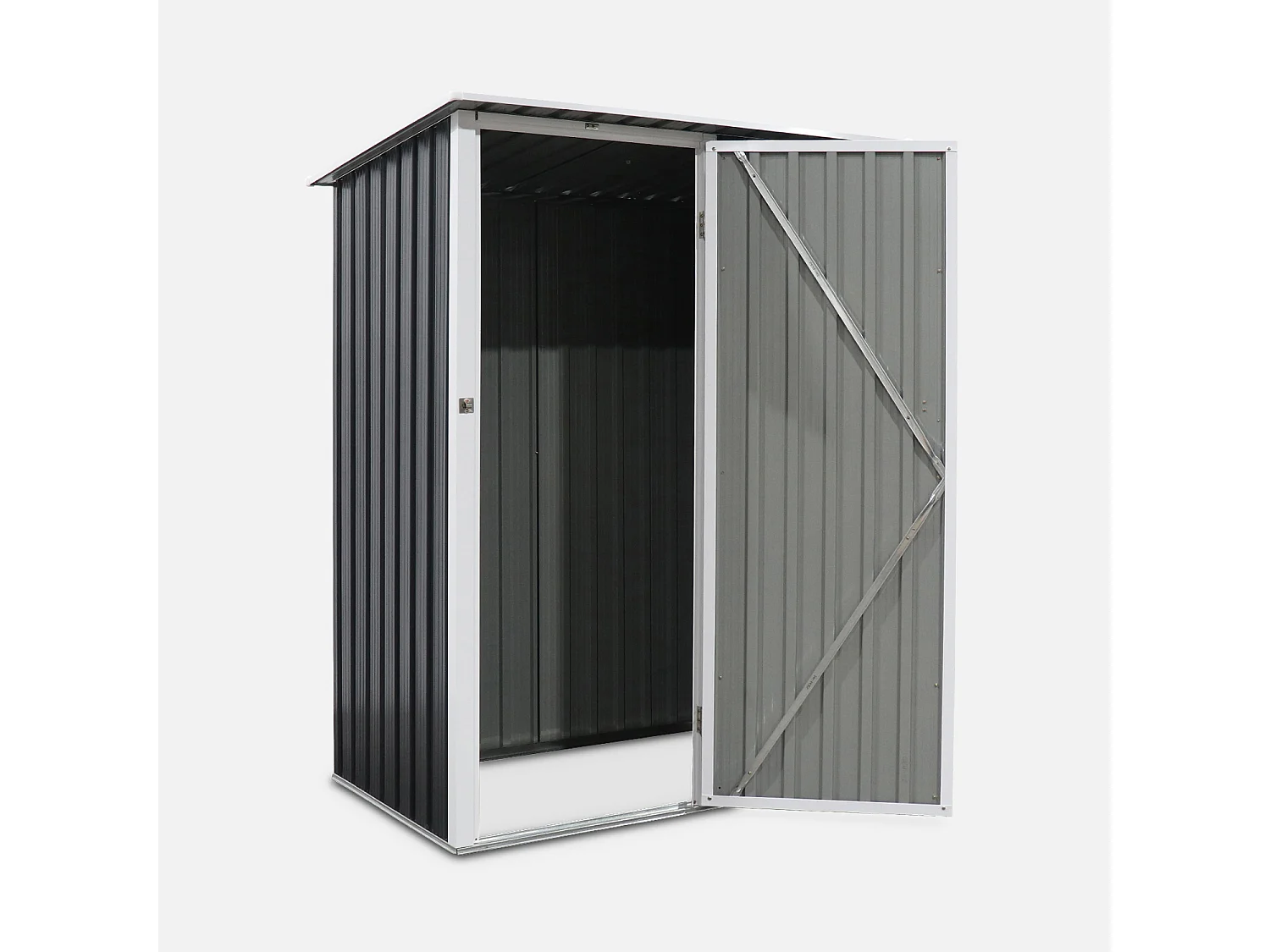 Abri de jardin en métal - LYS 1.36m² gris anthracite et blanc - Cabane à outils avec porte simple à loquet. kit de fixation sol inclus. remise