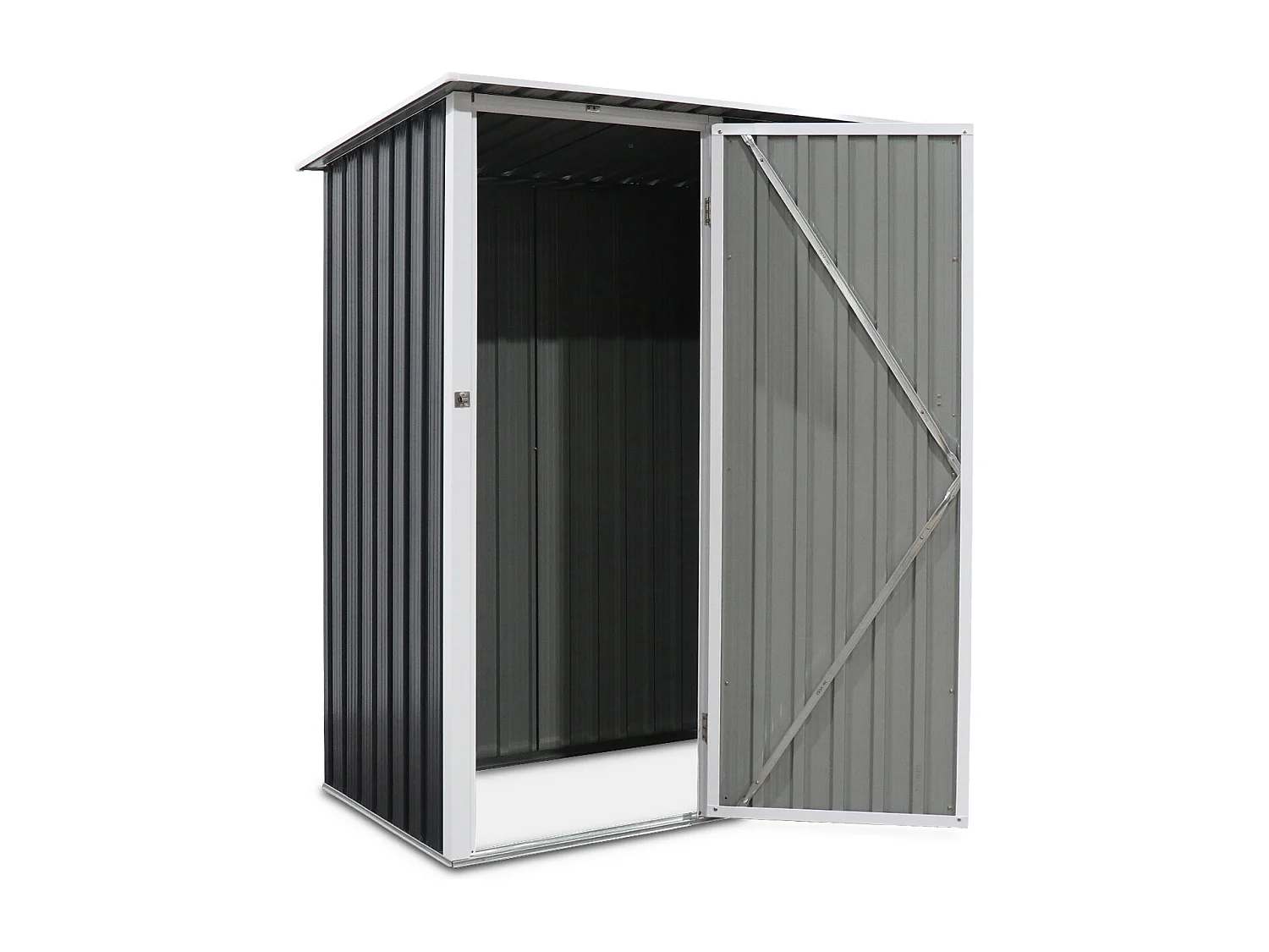 Abri de jardin en métal - LYS 1.36m² gris anthracite et blanc - Cabane à outils avec porte simple à loquet. kit de fixation sol inclus. remise