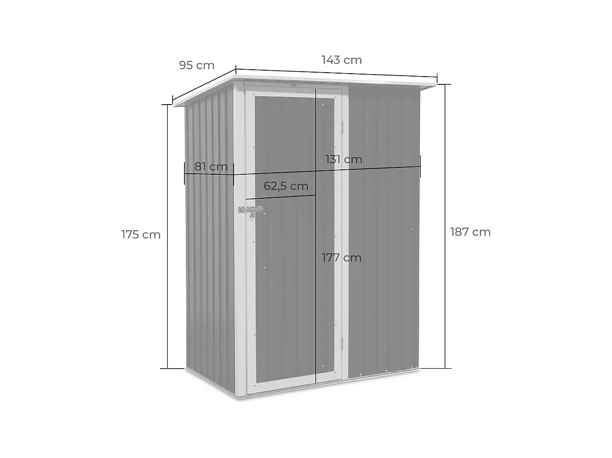 Caseta de jardín metálica gris y blanca, 1.36m² antracita