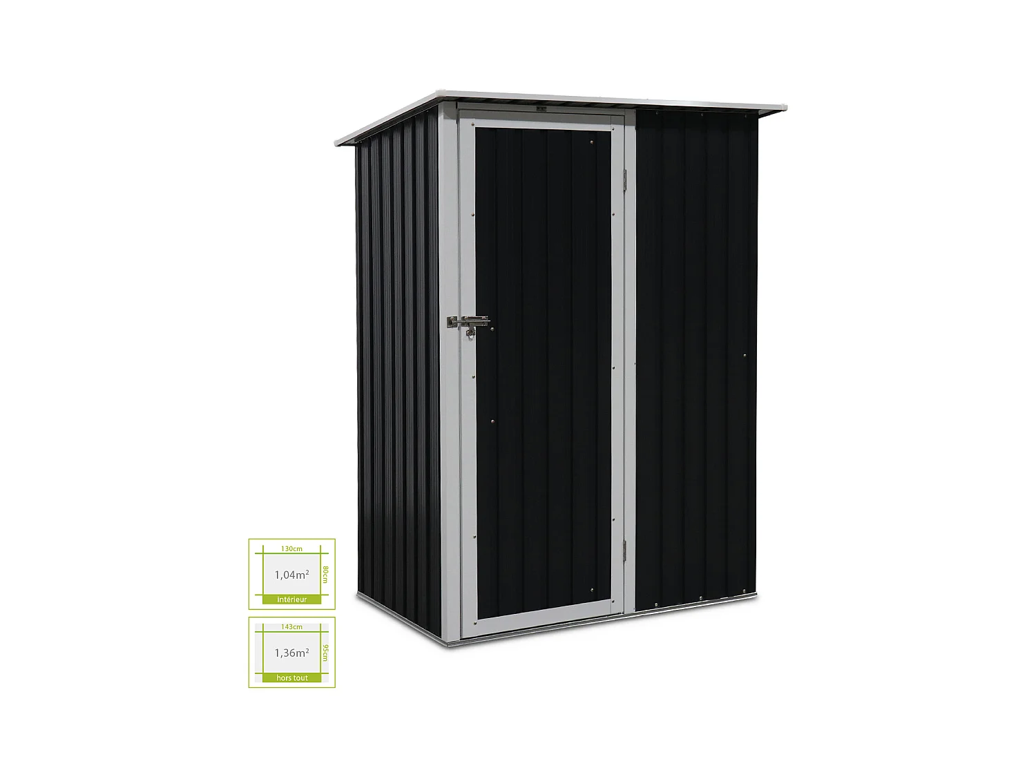 Caseta de jardín metálica gris y blanca, 1.36m² antracita