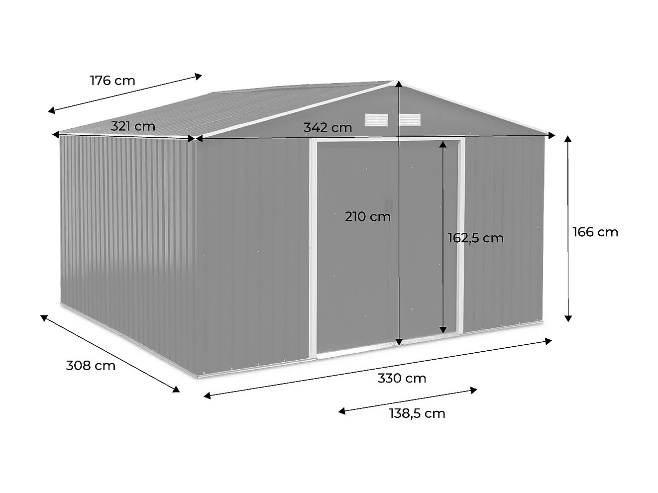 Casetta da giardino in metallo, 10.85m², antracite