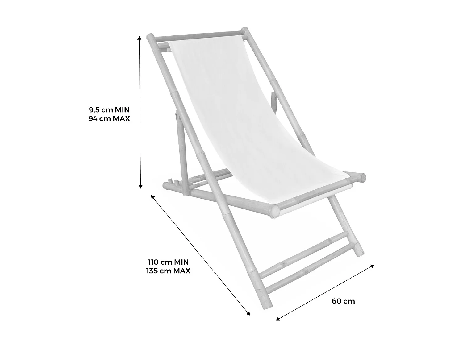 Set di 2 sedie in bambù, tela naturale pieghevole, multiposizione,