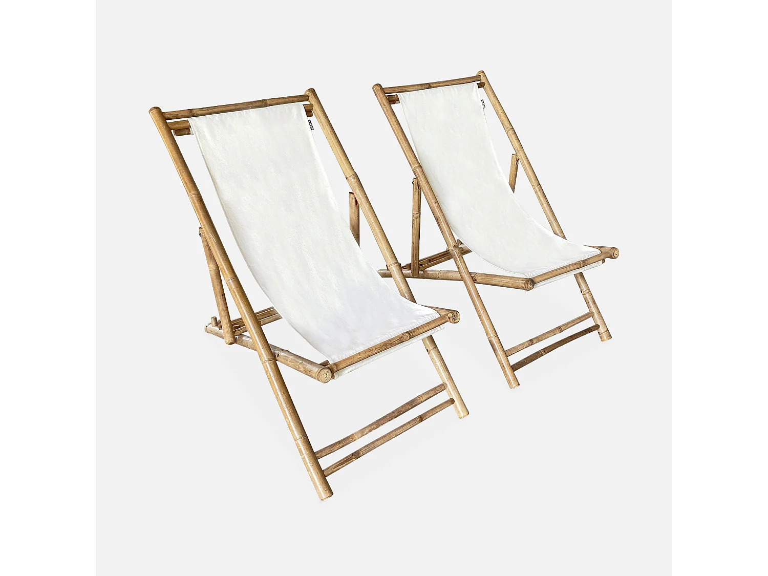 Lot de 2 chiliennes en bambou. toile naturelle polyester et coton. DAVAO L110 x P60 x H94cm