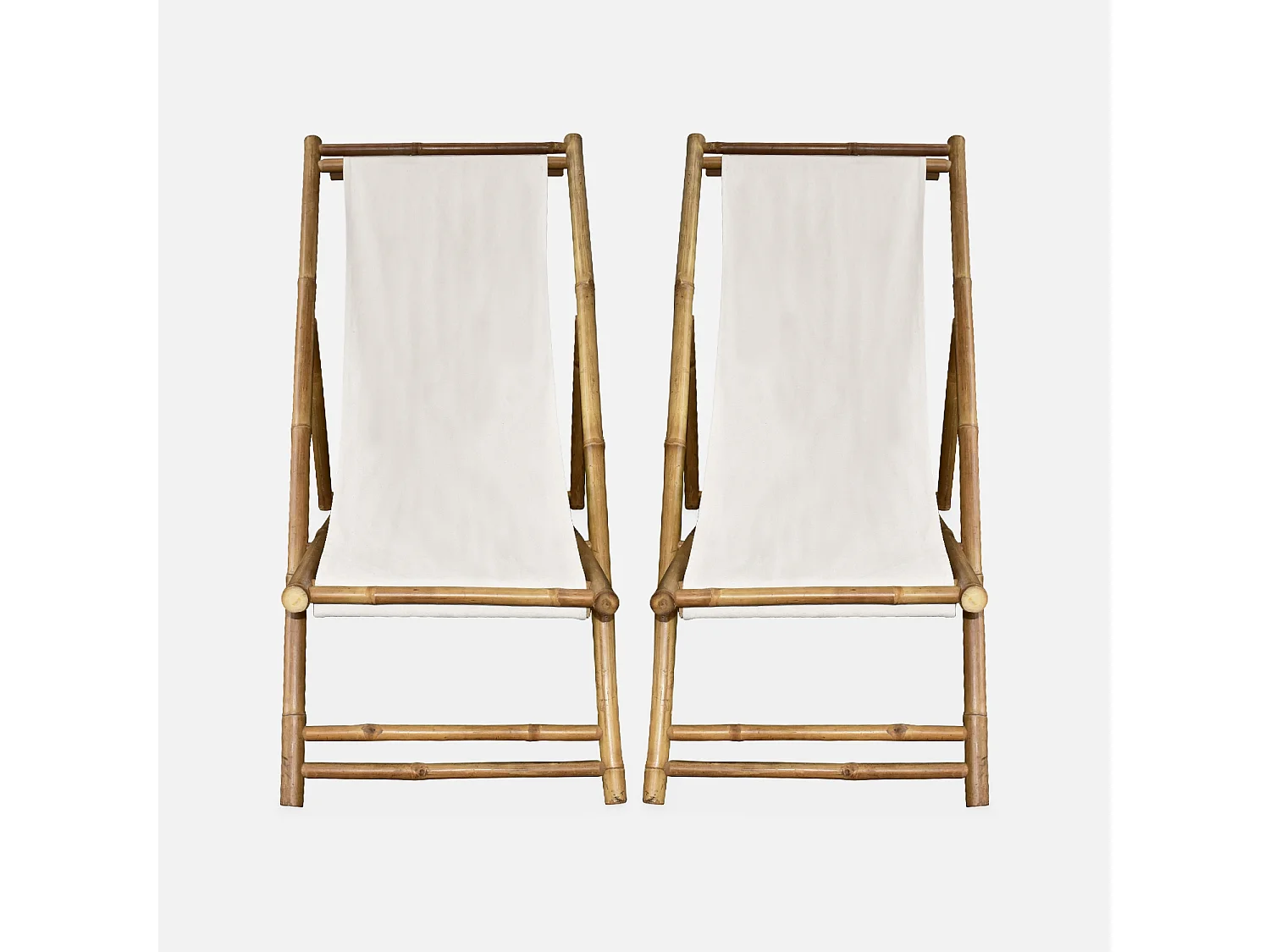 Lot de 2 chiliennes en bambou. toile naturelle polyester et coton. DAVAO L110 x P60 x H94cm