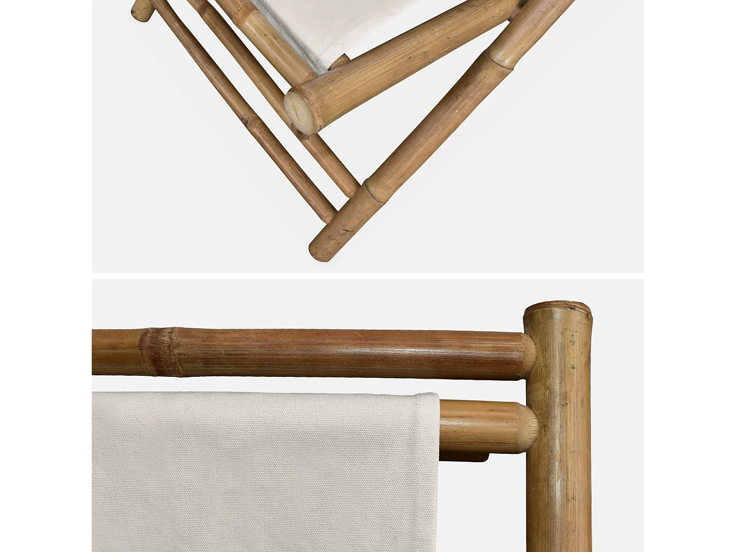 Lot de 2 chiliennes en bambou. toile naturelle polyester et coton. DAVAO L110 x P60 x H94cm