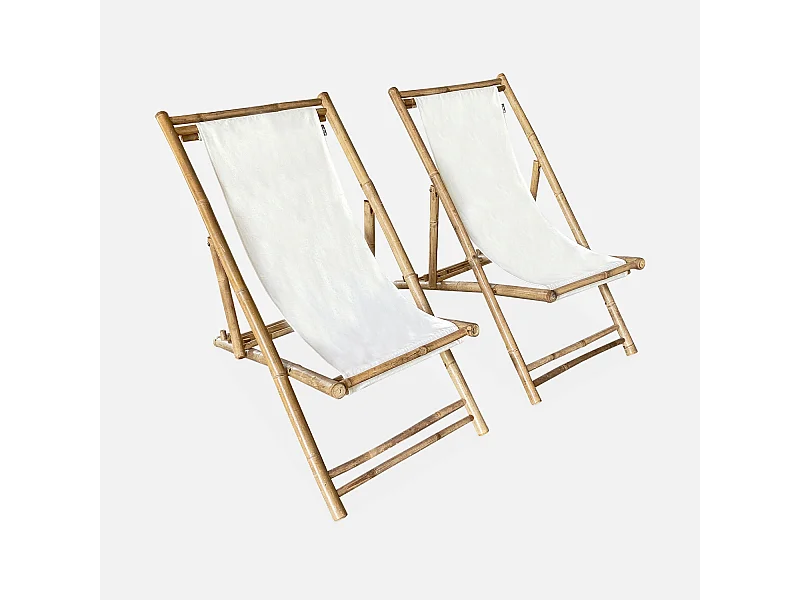 Lot de 2 chiliennes en bambou. toile naturelle polyester et coton. DAVAO L110 x P60 x H94cm