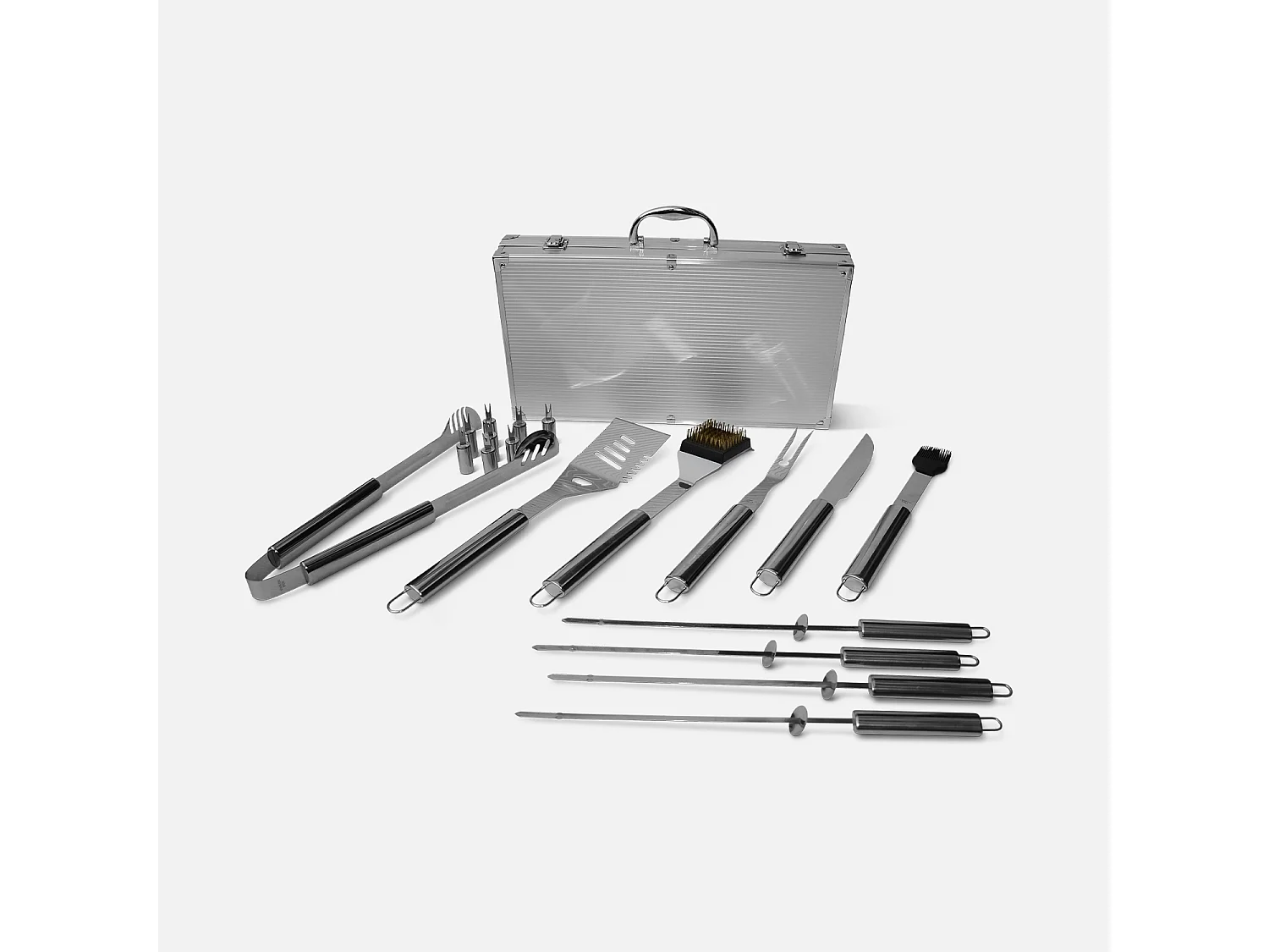 Set di utensili per barbecue, 18 pezzi, grigio
