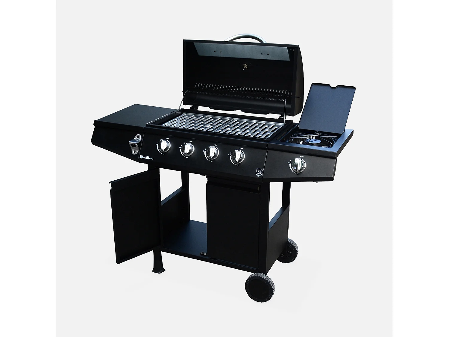 Barbecue a gas 4 bruciatori + 1 fuoco laterale, nero