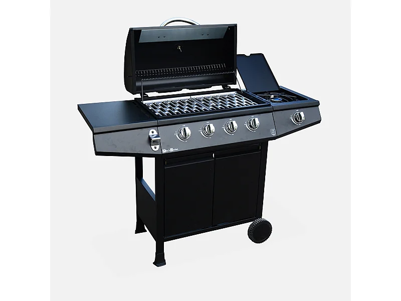 Barbecue a gas 4 bruciatori + 1 fuoco laterale, nero
