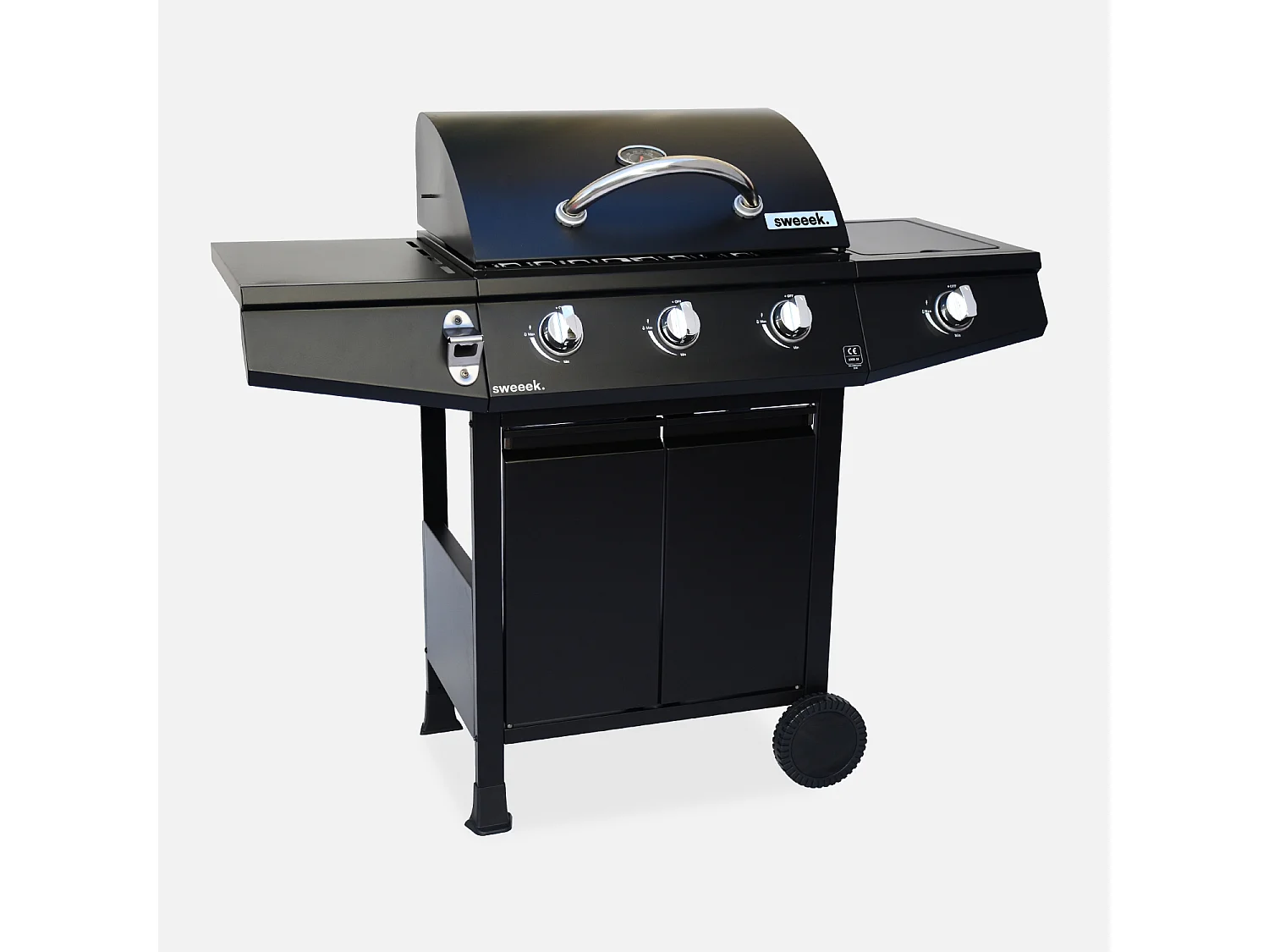 Barbecue a gas con 3 bruciatori e 1 bruciatore laterale, nero