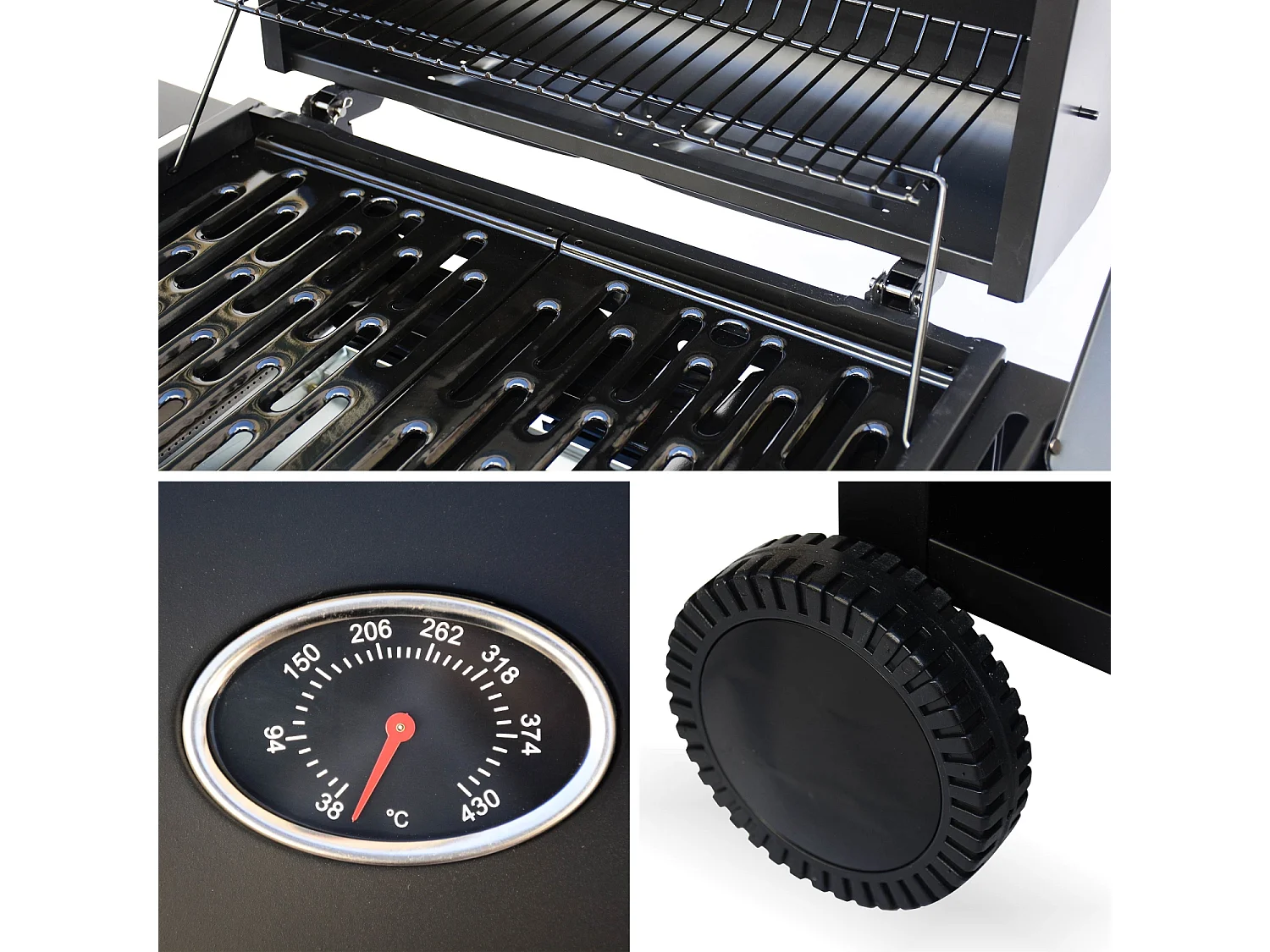 Barbecue a gas con 3 bruciatori e 1 bruciatore laterale, nero