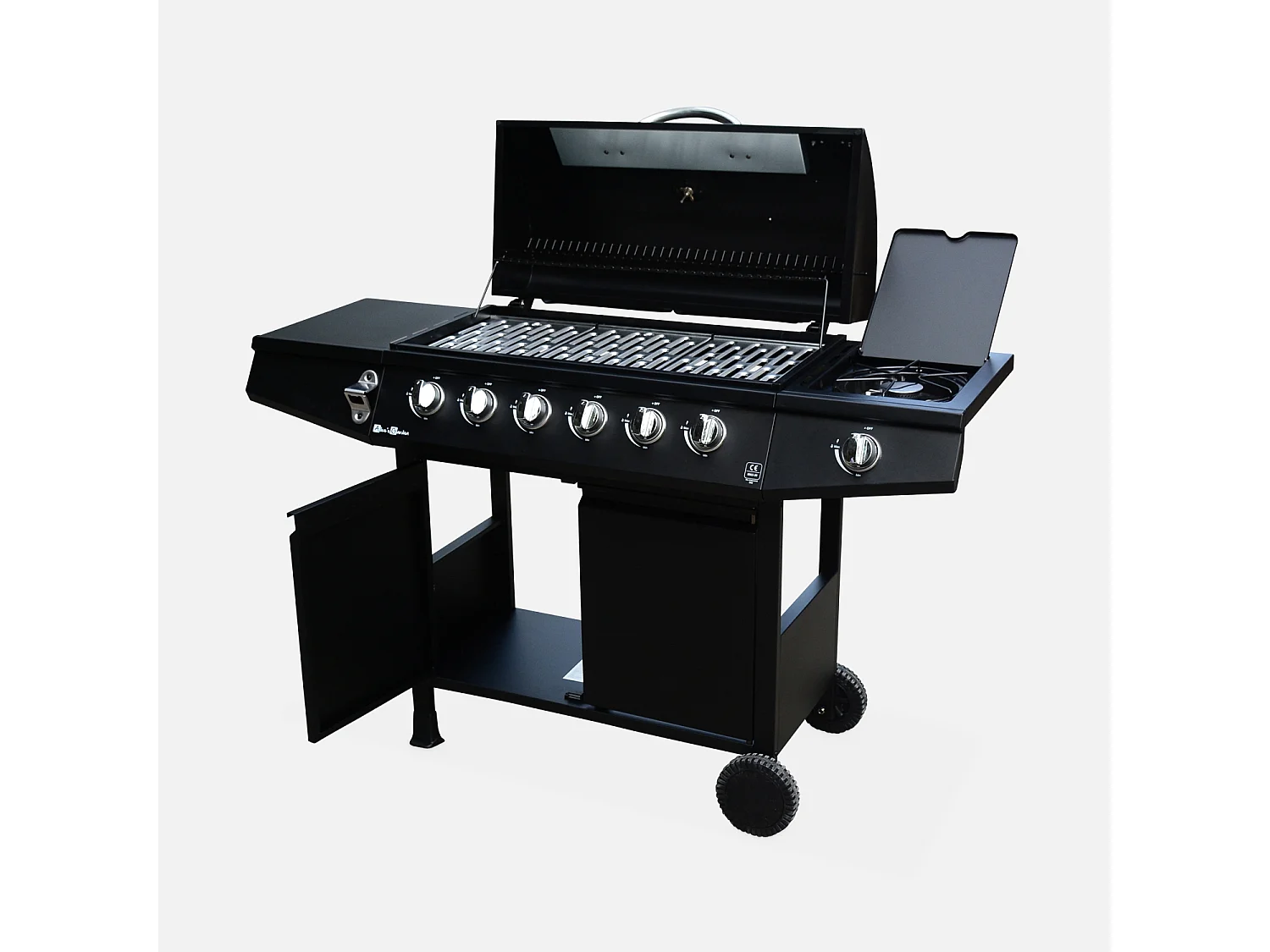 Barbecue a gas con 7 bruciatori di cui 1 laterale, nero