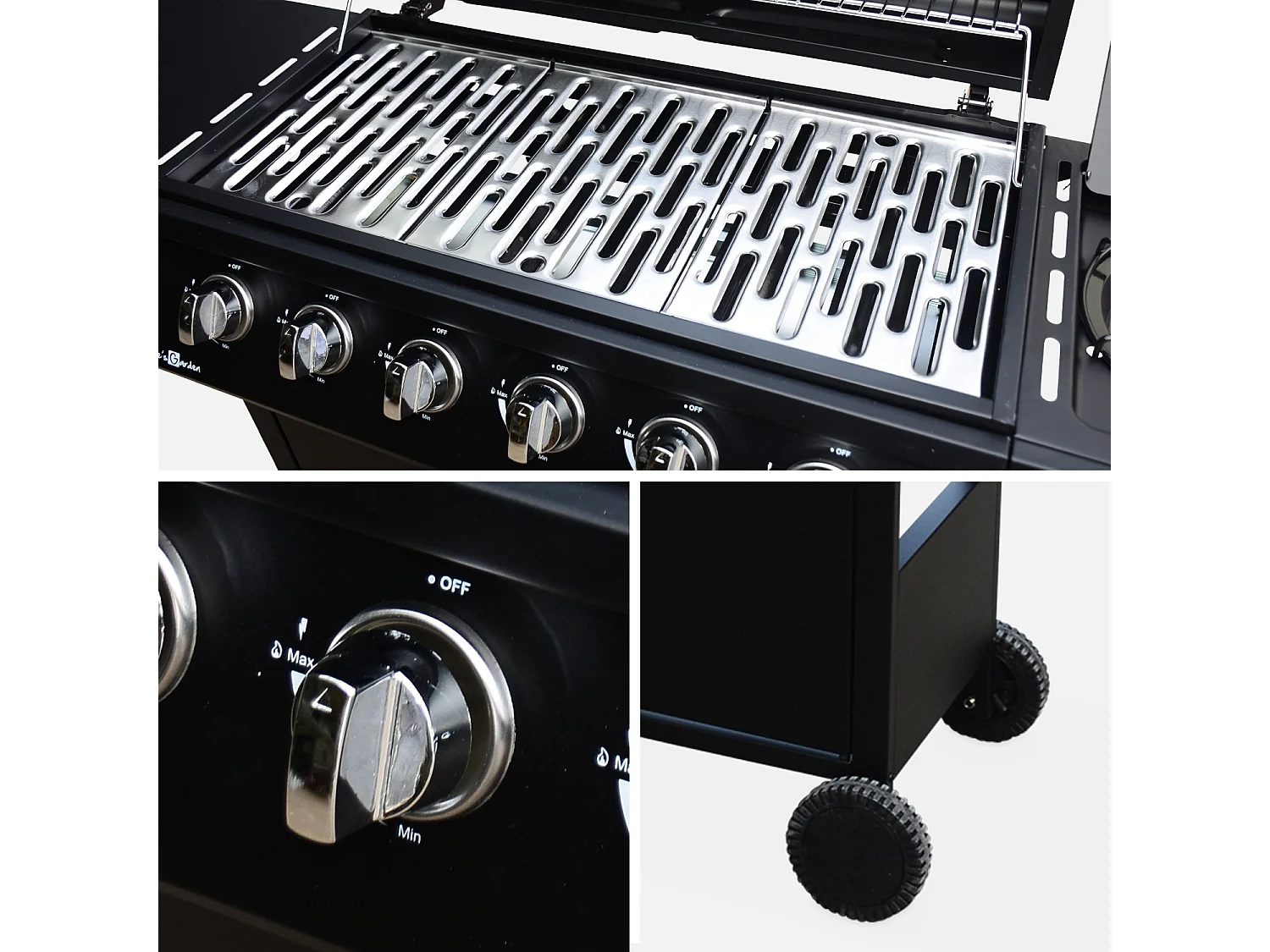 Barbecue a gas con 7 bruciatori di cui 1 laterale, nero