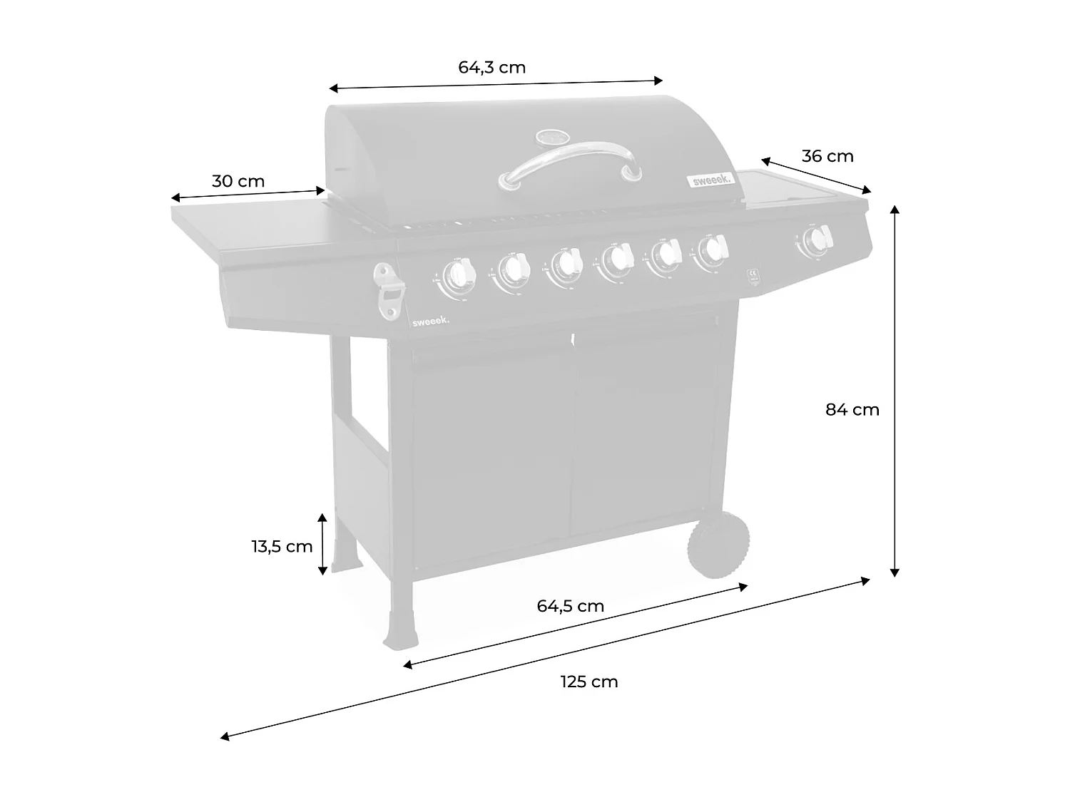 Barbecue a gas con 7 bruciatori di cui 1 laterale, nero