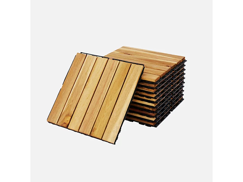 Juego de baldosas de madera para terraza de 30 x 30 cm, diseño lineal