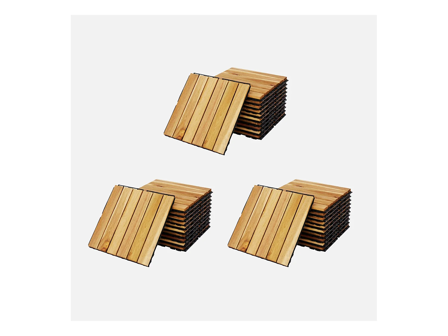 Lot de 36 dalles de terrasses 30x30cm en bois d'acacia. motif linéaire. à lattes. clipsables