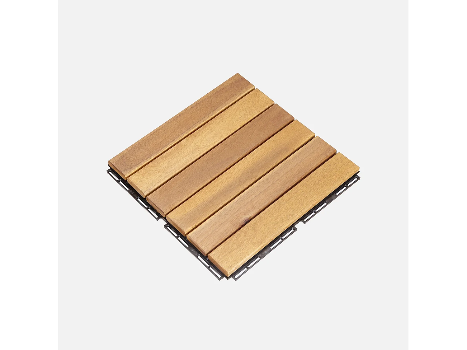 Lot de 36 dalles de terrasses 30x30cm en bois d'acacia. motif linéaire. à lattes. clipsables