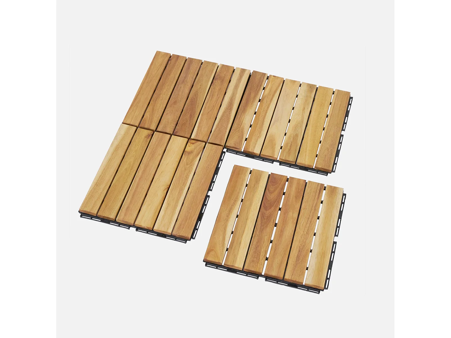 Lot de 36 dalles de terrasses 30x30cm en bois d'acacia. motif linéaire. à lattes. clipsables