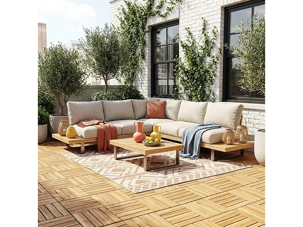 Lot de 36 dalles de terrasses 30x30cm en bois d'acacia. motif linéaire. à lattes. clipsables