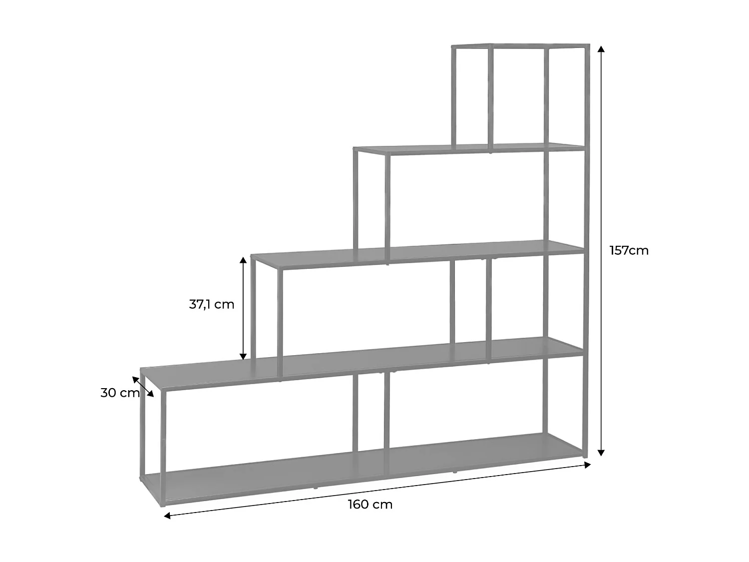 Etagère bibliothèque escalier en métal noir 4 niveaux INDUSTRIELLE  L 160 x P 30 x H 157cm