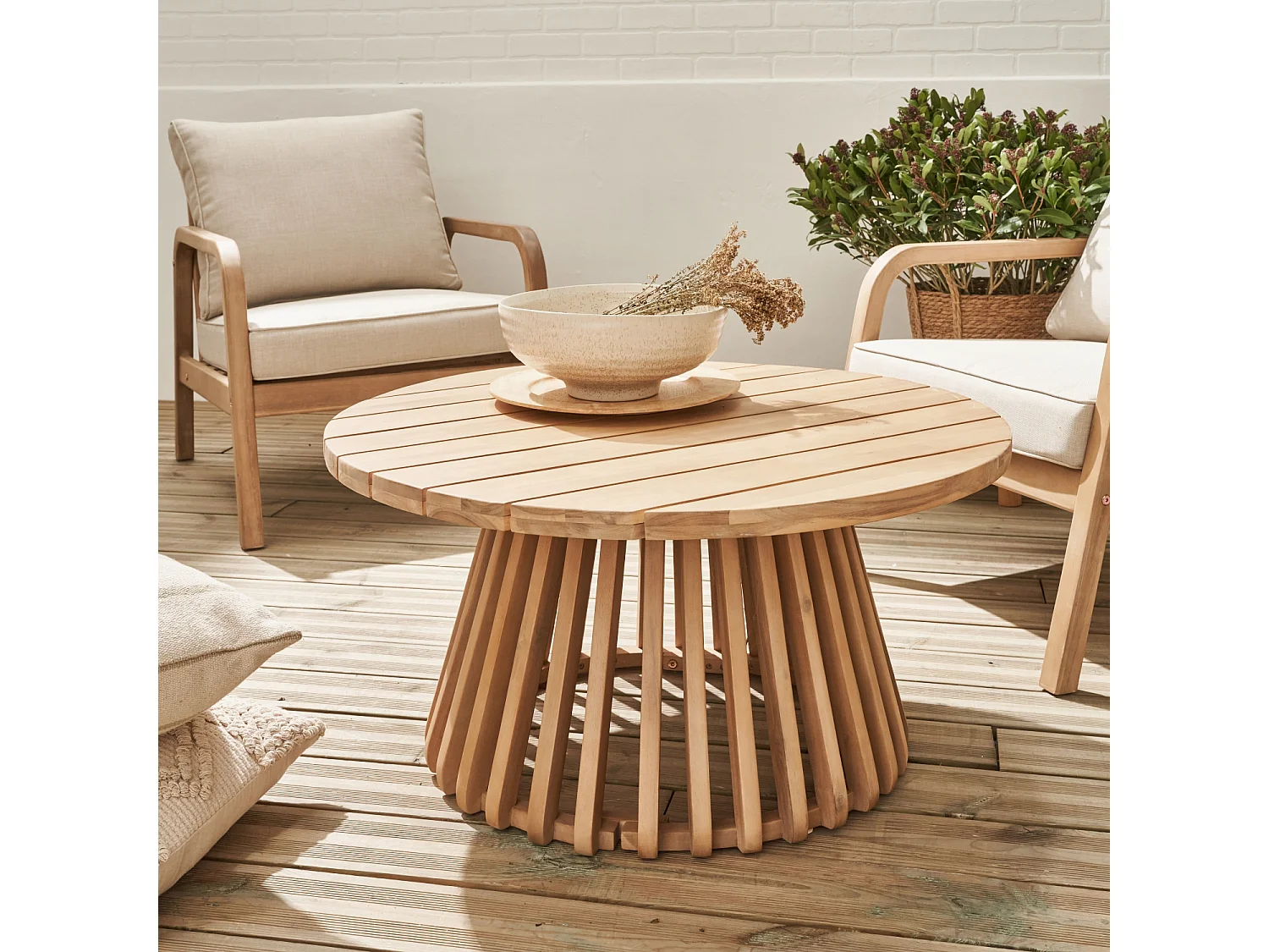 Tavolino da giardino in legno di acacia, 80cm, Oviedo 80cm, Marrone naturale, 80x80x40 cm