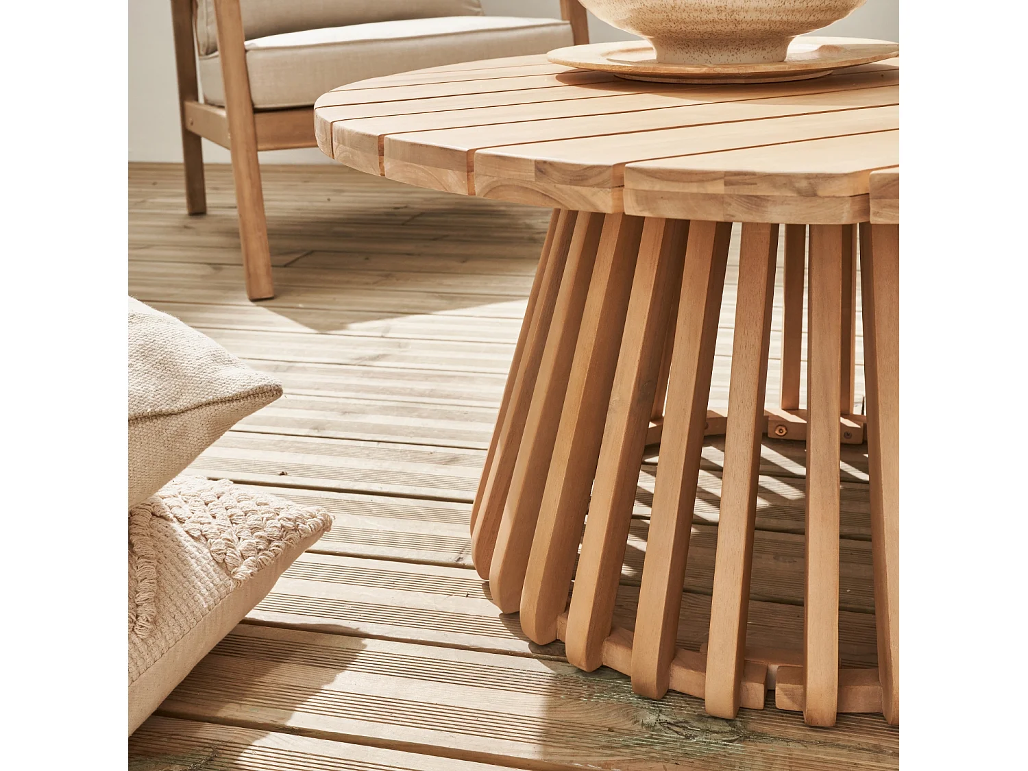 Tavolino da giardino in legno di acacia, 80cm, Oviedo 80cm, Marrone naturale, 80x80x40 cm