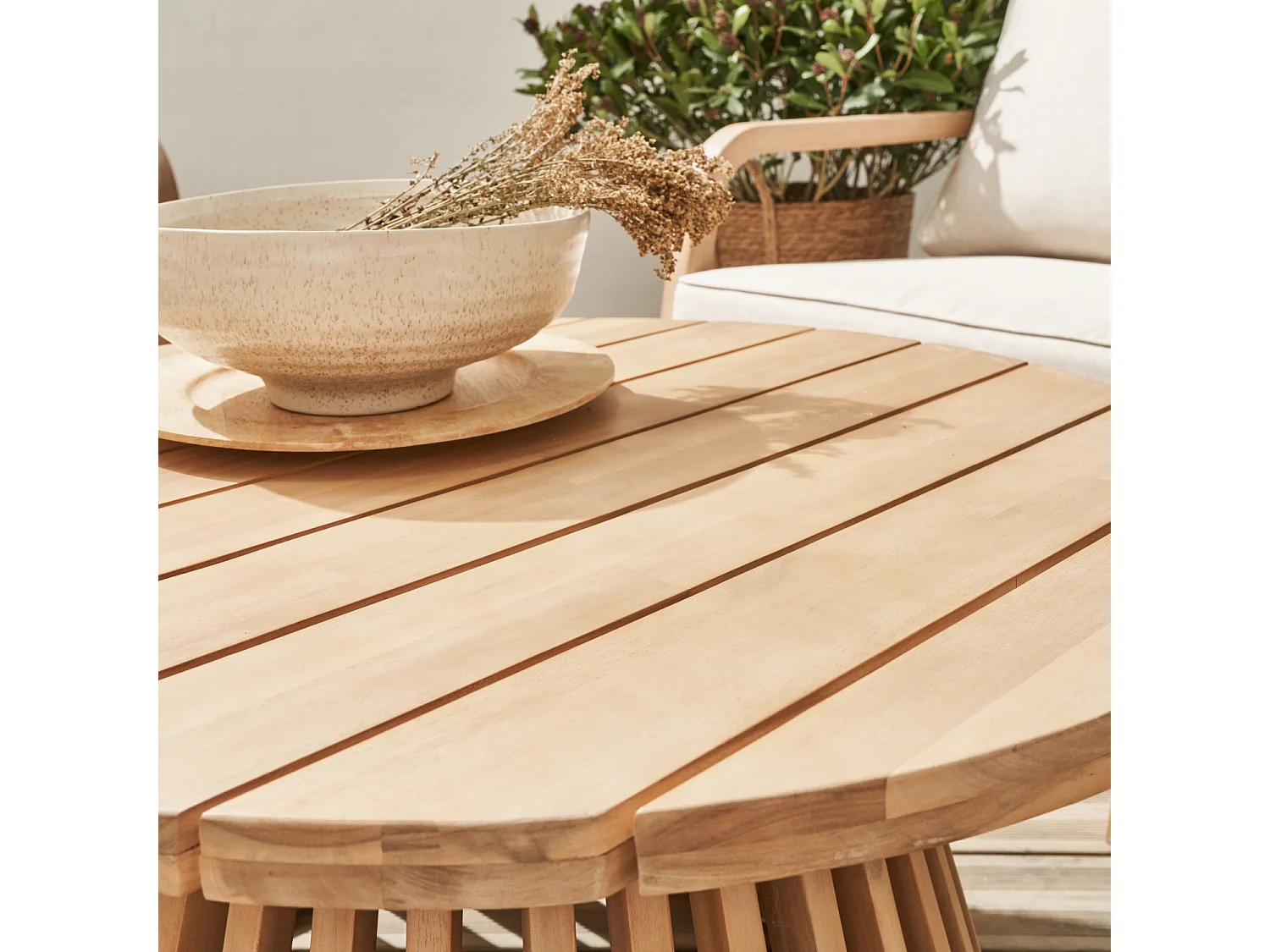 Tavolino da giardino in legno di acacia, 80cm, Oviedo 80cm, Marrone naturale, 80x80x40 cm