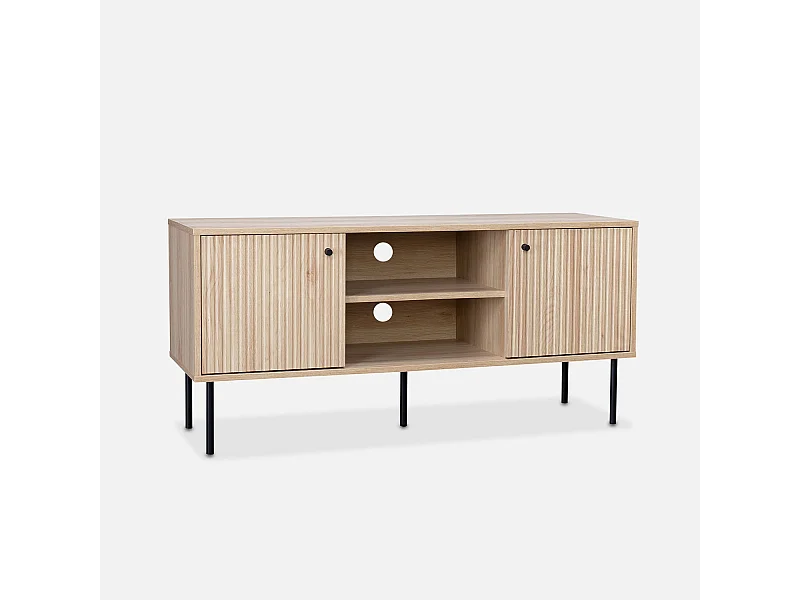 Mueble tv con decoración de madera acanalada, 120cm natural