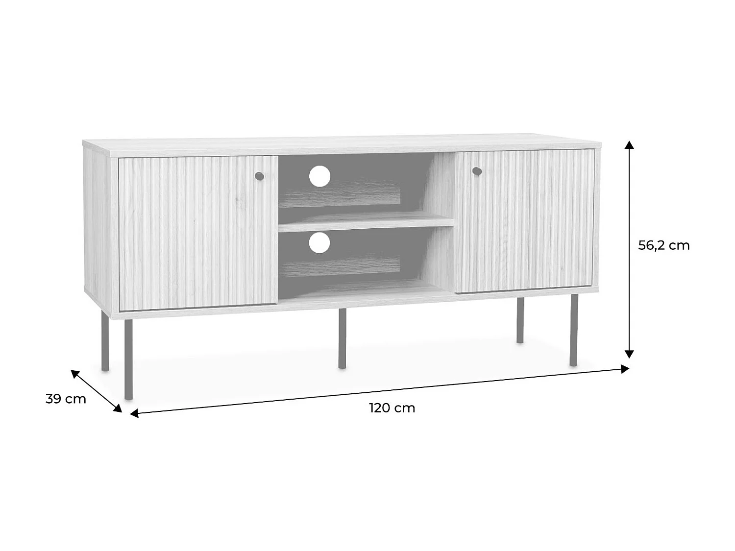 Meuble TV. Braga. deux portes. deux niches. une étagère.  L 120 x l 39 x H 56.2cm