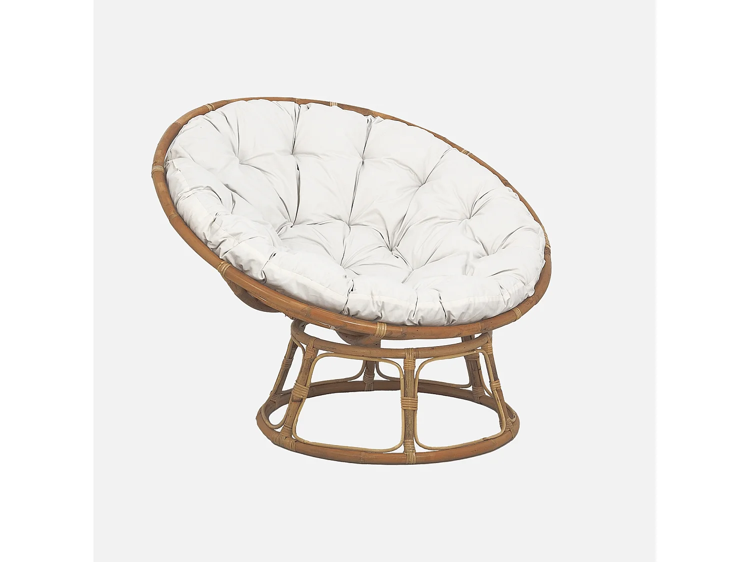Fauteuil papasan en rotin avec coussin blanc Ø113cm