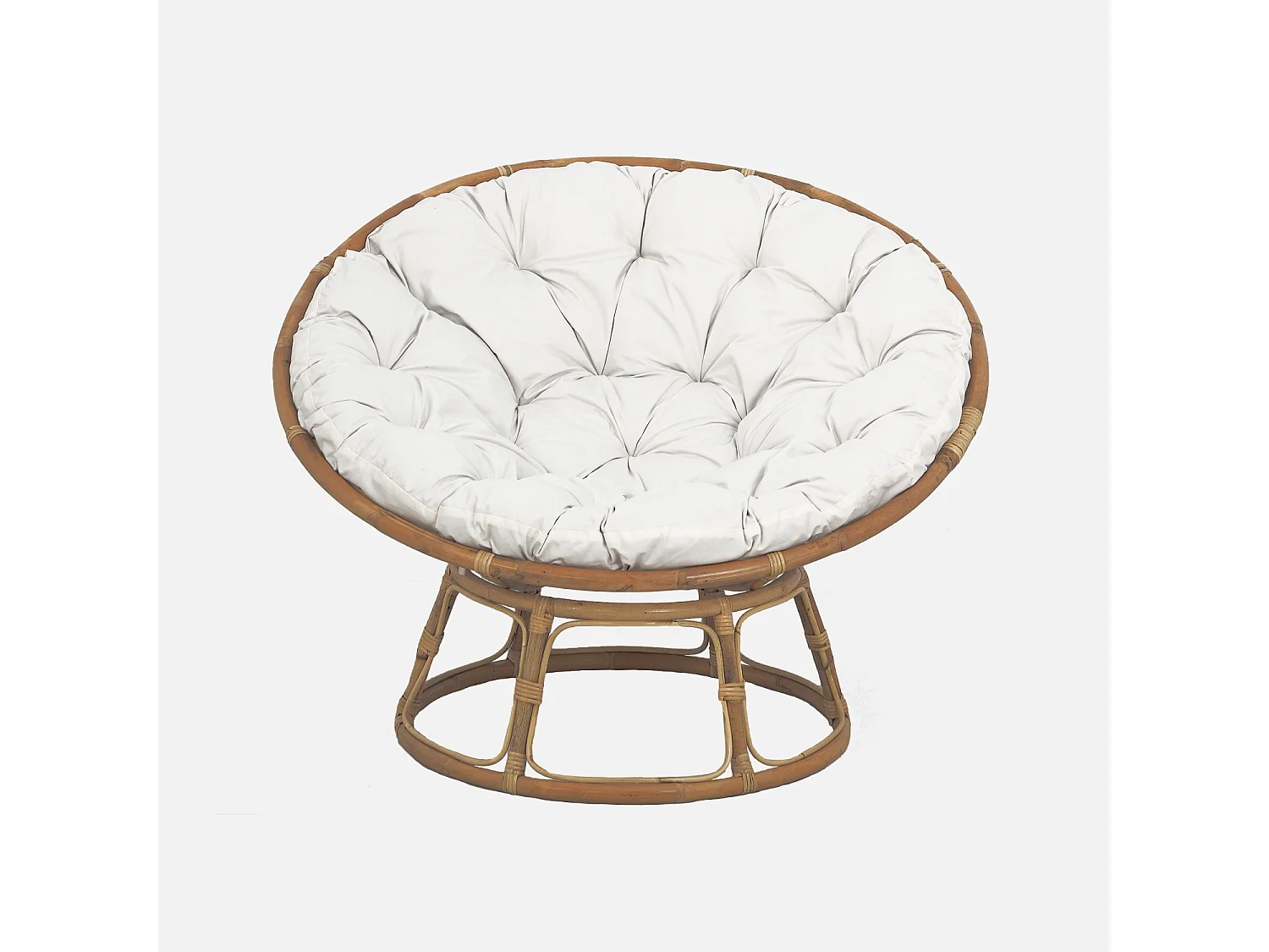Fauteuil papasan en rotin avec coussin blanc Ø113cm