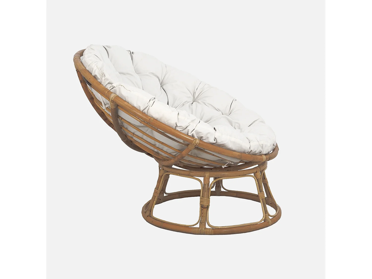Fauteuil papasan en rotin avec coussin blanc Ø113cm