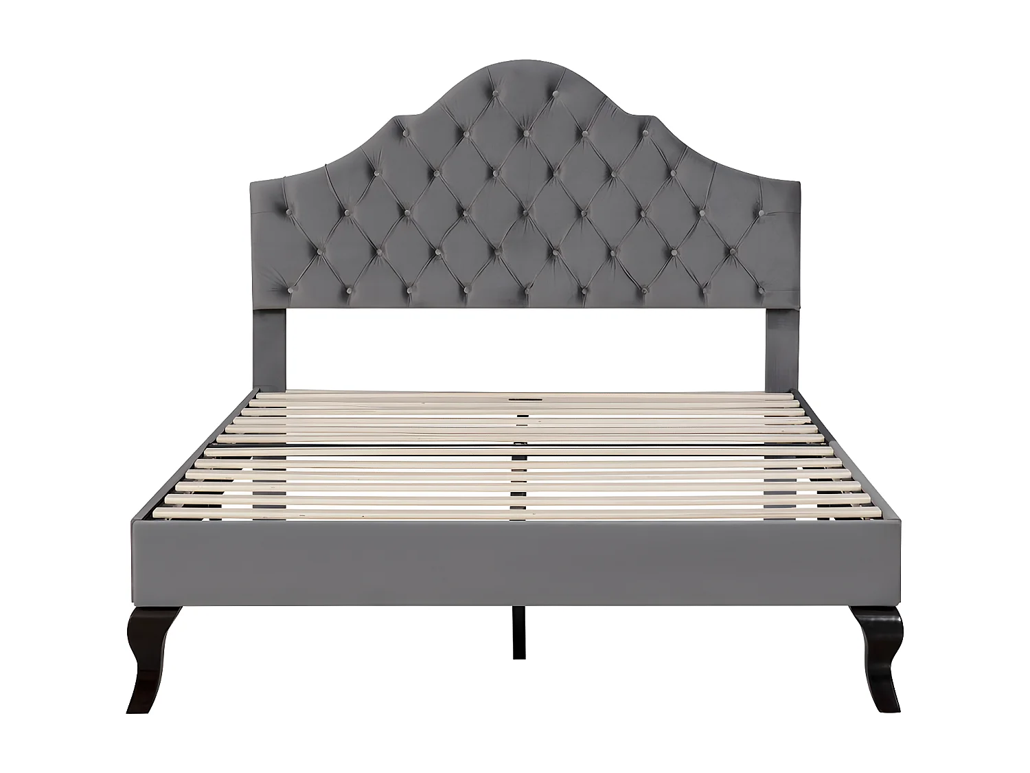 Lit rembourré 90x200cm en velours avec tête de lit réglable + sommier à lattes - Gris