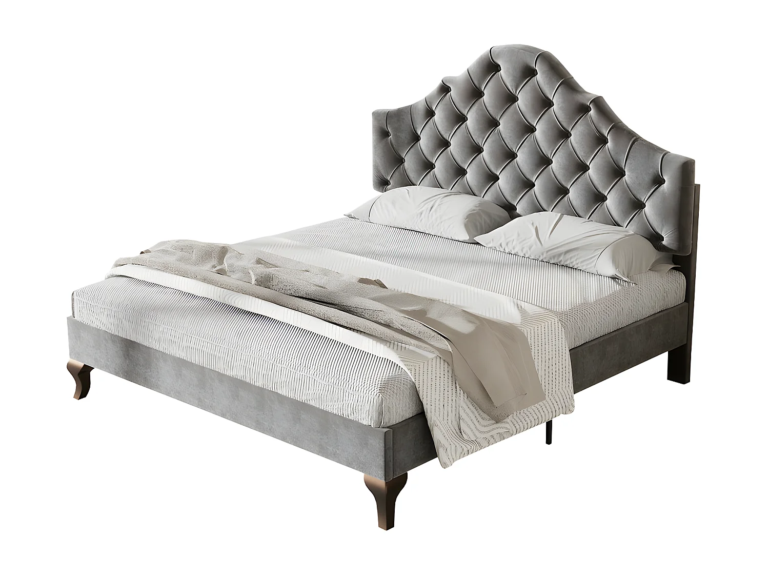 Gestoffeerd bed 90x200cm in fluweel met verstelbaar hoofdeinde + lattenbodem - Grijs