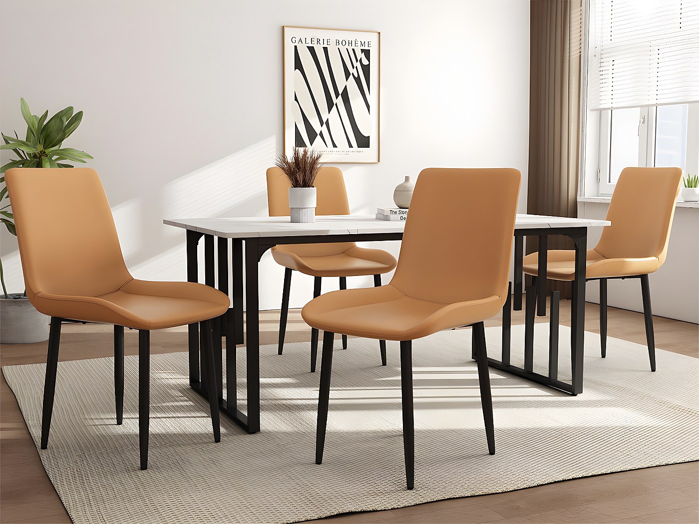 Sedie Da Pranzo Imbottite - Set 4 Pezzi, Schienale Alto, Gambe Metallo, Gialle - Foto 10