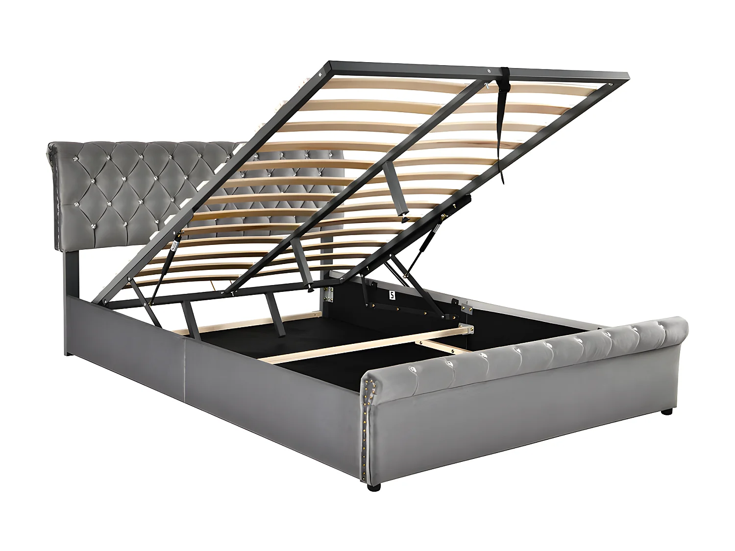 Lit coffre rembourré 140x190cm - tissu en velours - tête de lit réglable - Gris