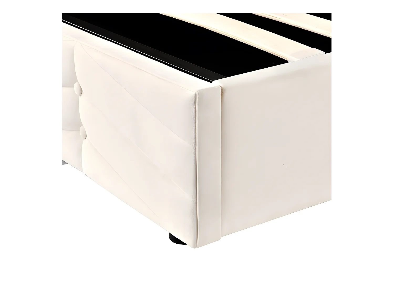 Lit coffre en velours avec sommier à lattes + tête de lit réglable - 140x190cm - Beige