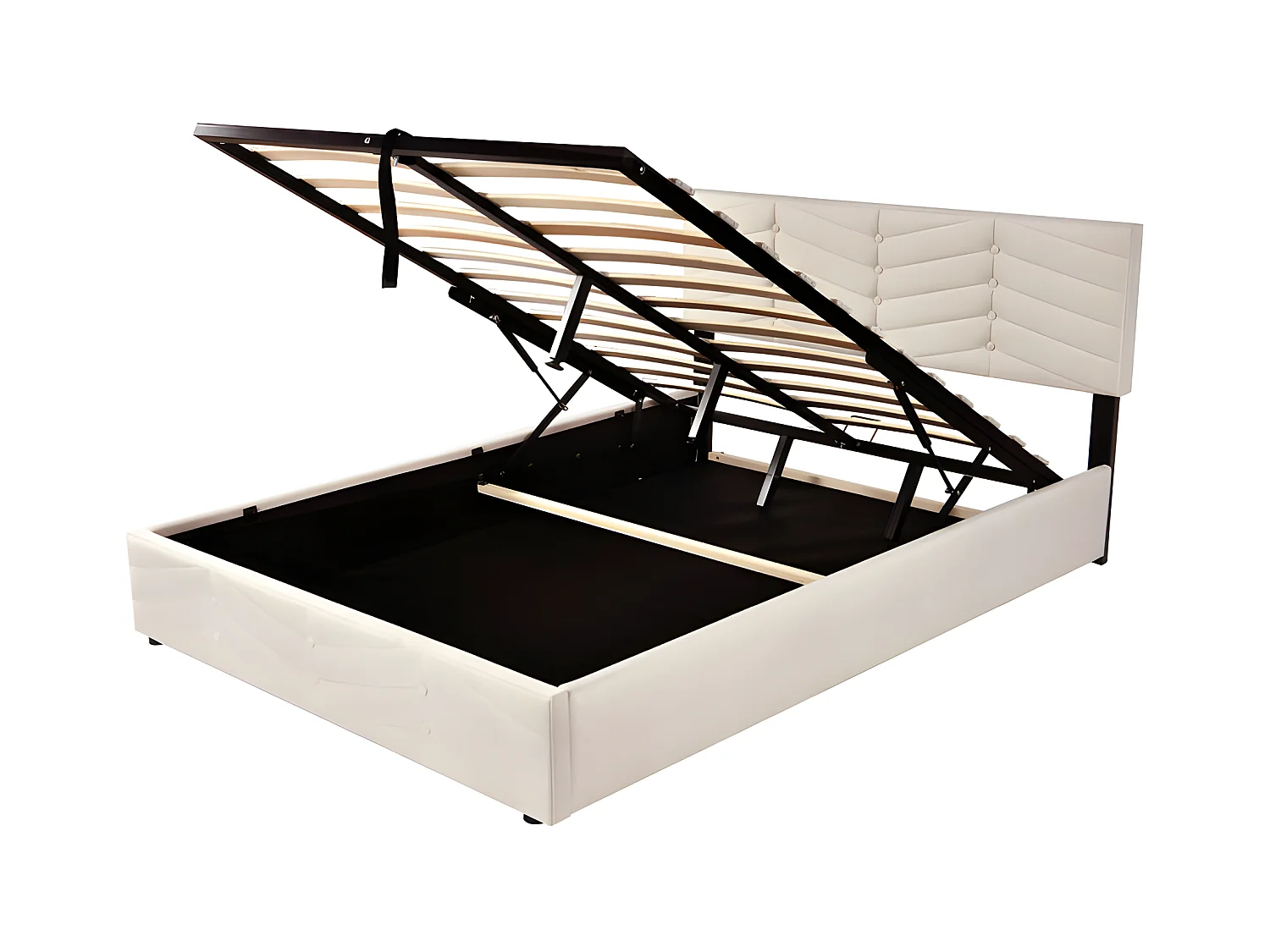 Lit coffre en velours avec sommier à lattes + tête de lit réglable - 140x190cm - Beige