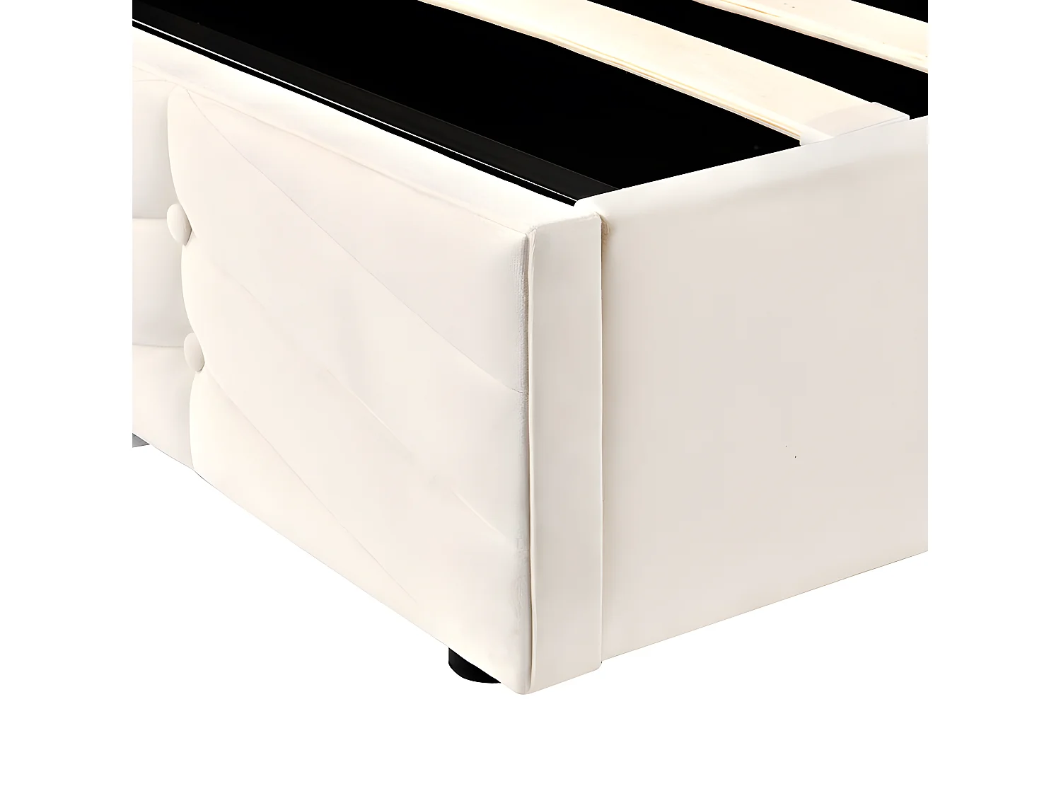 Lit coffre en velours avec sommier à lattes + tête de lit réglable - 140x190cm - Beige